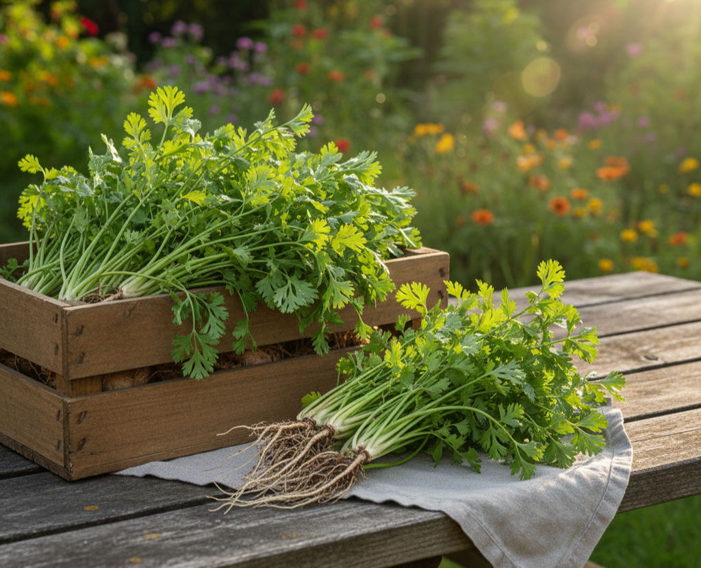 Fresh Coriander Leaves with Roots जड़ों के साथ ताज़ा हरा धनिया